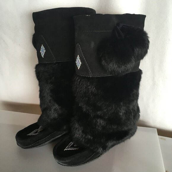 Black Suede and Fur Moccasins - Like New - Picture 2 of 10